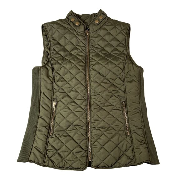 ZENANA Outfitters M Women Quilted Lined Sleeveless Zipper Vest Green Grandmacore - Picture 1 of 16